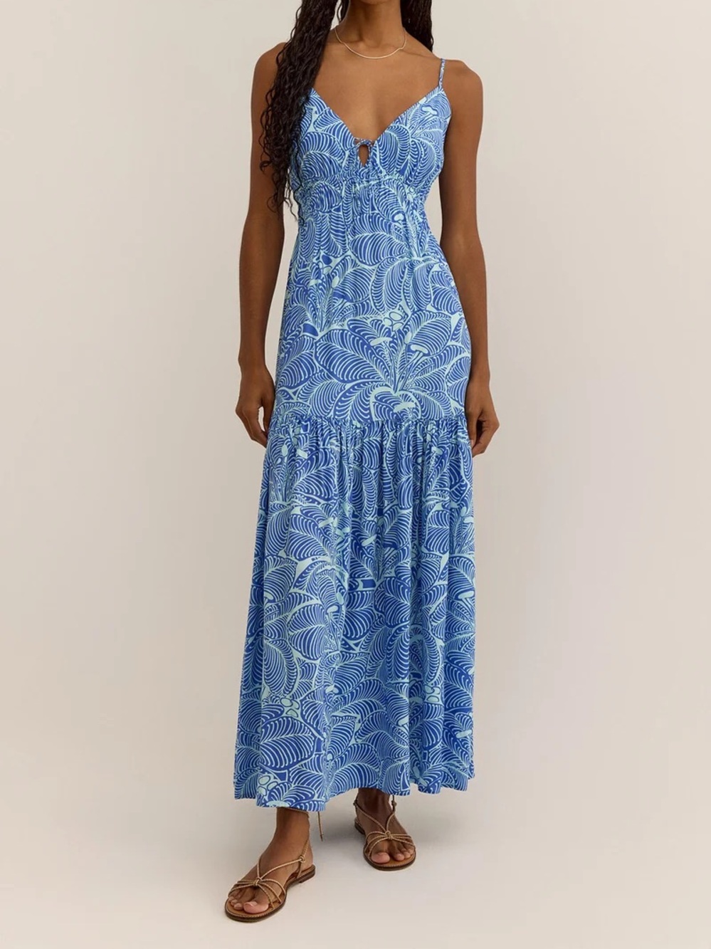 Z Supply Blue Printed Maxi Dress with Spaghetti Straps